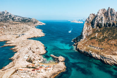 Scenic view of sea against clear sky