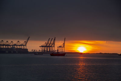 Sunrise over the port of felixstowe in suffolk, uk