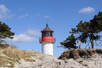 Low angle view of lighthouse against sky