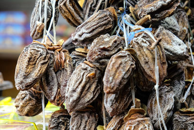 Dried figs, close-up at fair. traditional delicious dessert, caucasian cuisine. unusual treat. 