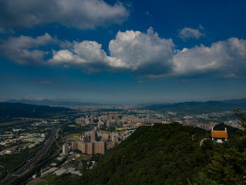 High angle view of townscape against sky