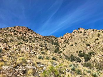 Scenic view of mountain against blue sky