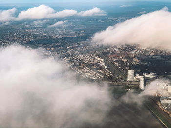 High angle view of buildings against sky