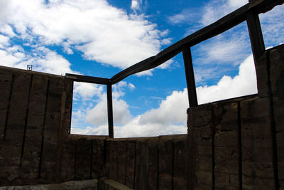 Low angle view of built structure against blue sky