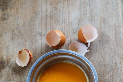 High angle view of breakfast on table