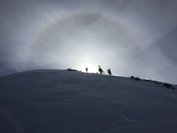 Low angle view of snow covered mountain against sky