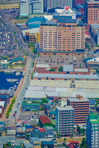 High angle view of buildings in city