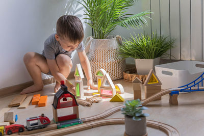 High angle view of man working at home