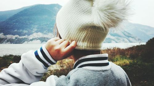 Close-up of woman looking at view 