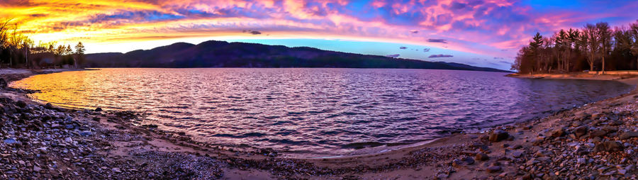 Scenic view of lake against sky during sunset