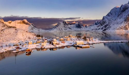 Scenic view of snowcapped mountains against sky during winter