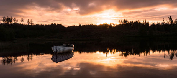 Scenic view of calm lake against sky during sunset