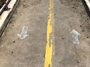 High angle view of arrow symbols on road