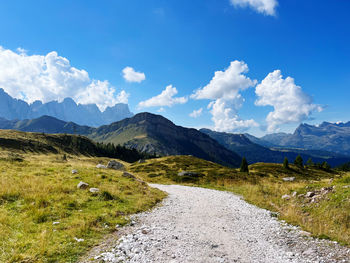 Scenic view of mountains against sky- passo san pellegrino dolomites