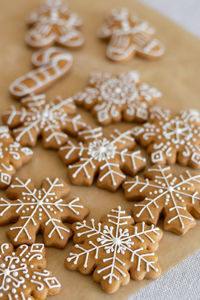 High angle view of gingerbread cookies