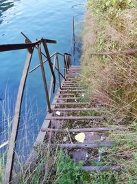 High angle view of plants by lake against sky