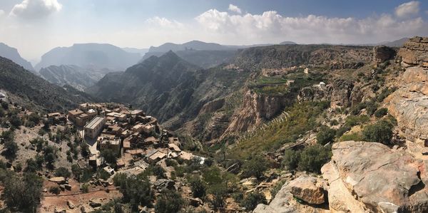 Panoramic view of landscape and mountains against sky