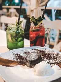 Close-up of ice cream in glass on table