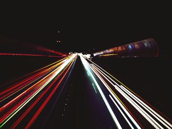 Light trails on road at night