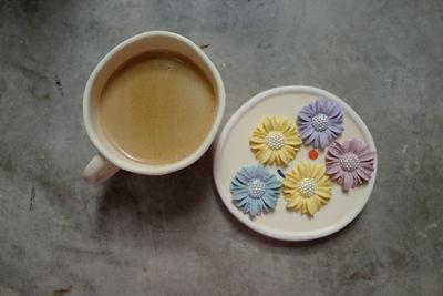 High angle view of coffee on table