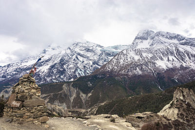 Scenic view of snowcapped mountains against sky