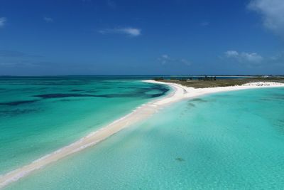Drone view of beach with clear water in los roques, caribbean sea, venezuela
