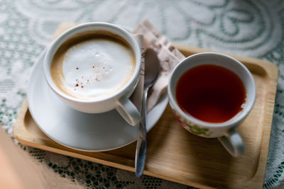 High angle view of coffee on table