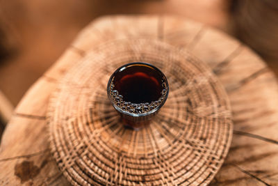 High angle view of coffee on table