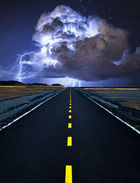 Empty road against sky at night