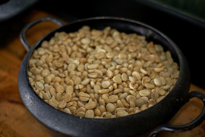 High angle view of rice in bowl on table