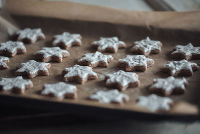 Close-up of cookies on baking sheet