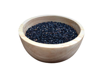 High angle view of bread in bowl against white background