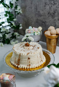 Close-up of dessert in plate on table