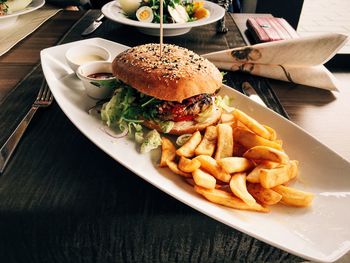 Close-up of served food in plate