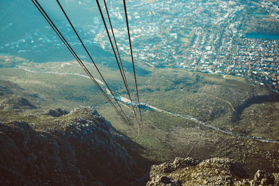 High angle view of overhead cable car over landscape