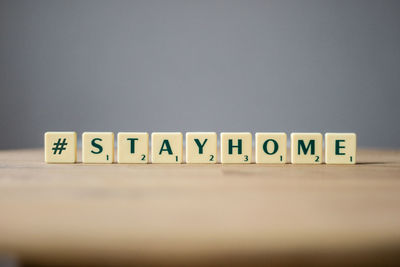 Stay home text on table