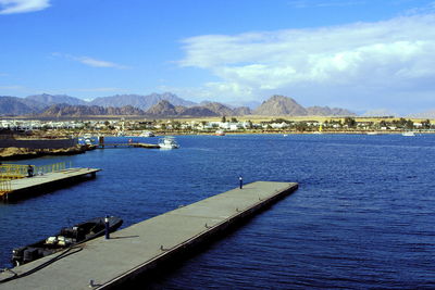 Scenic view of river against cloudy sky