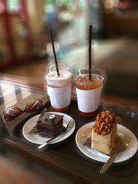 Close-up of dessert served on table