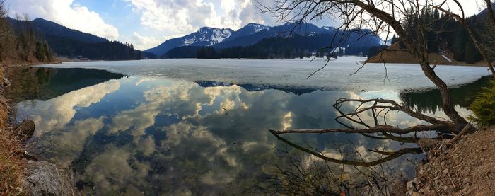 Scenic view of lake against sky during winter