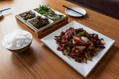 High angle view of food on table