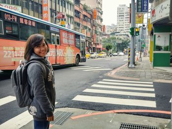 Woman on city street