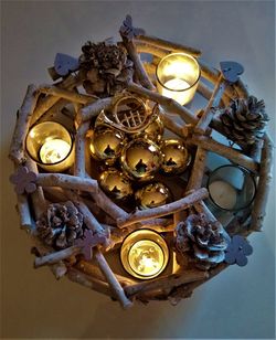 Low angle view of illuminated chandelier