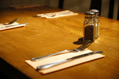 High angle view of coffee cup on table