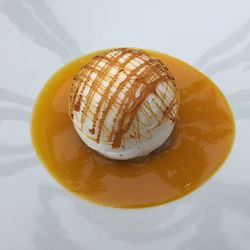 High angle view of dessert in plate on table