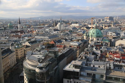 High angle view of buildings in city