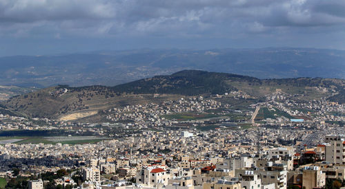 High angle view of townscape against sky