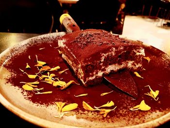 Close-up of cake in plate on table