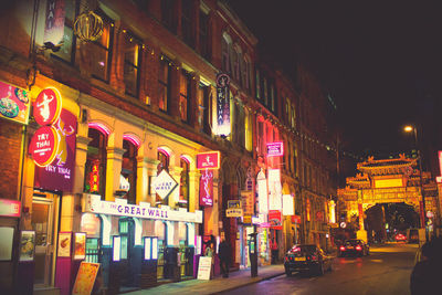 View of illuminated city at night