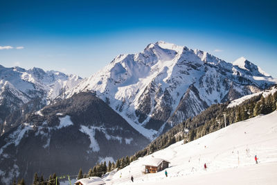 Scenic view of snowcapped mountains against sky