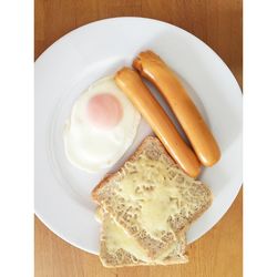 High angle view of breakfast served on table